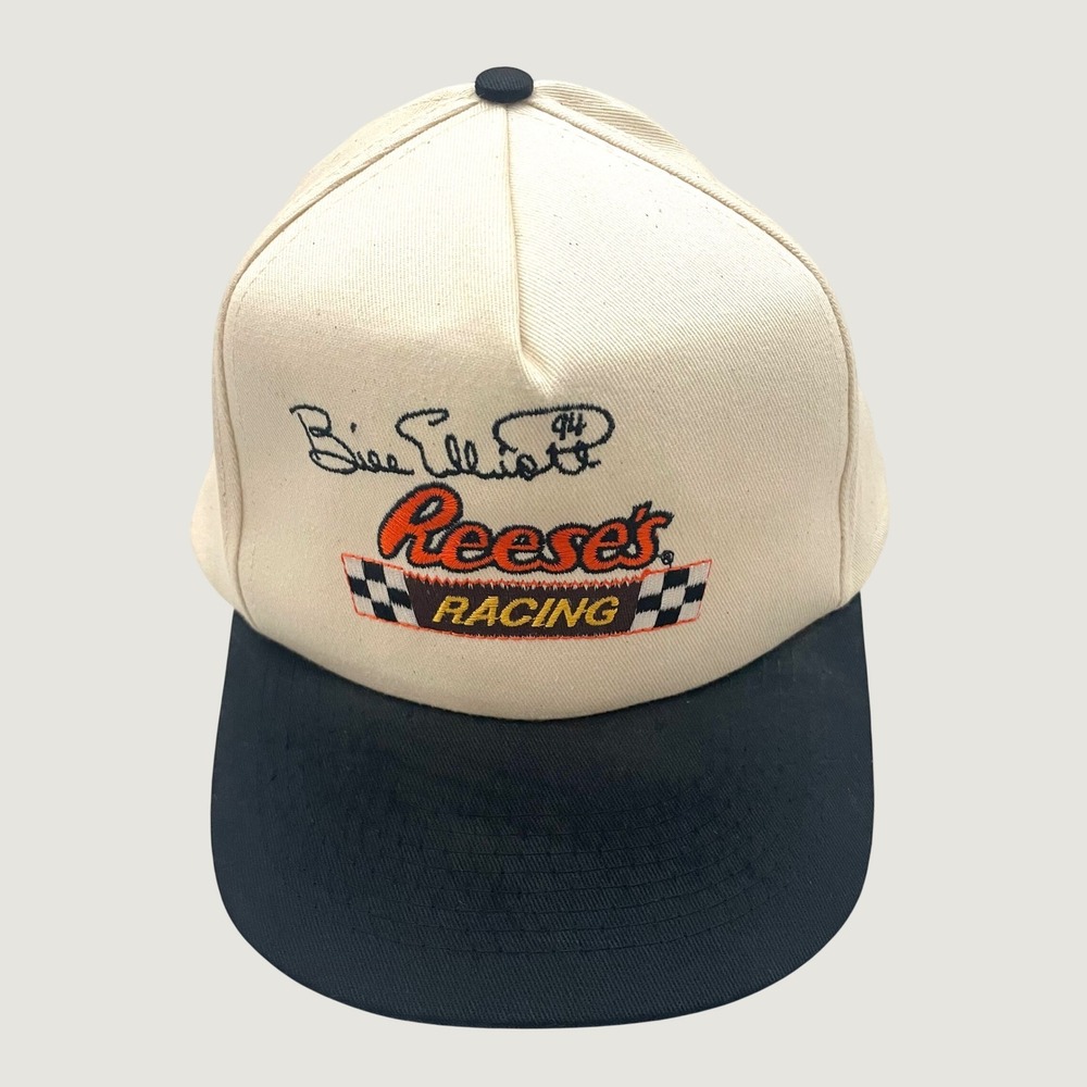 Vintage 90s Bill Elliott NASCAR Racing Hat Mens OSFA Cream Reese's Snapback Cap